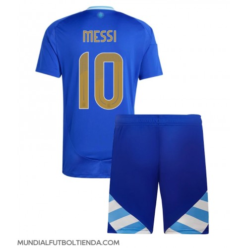 Camiseta Argentina Lionel Messi #10 Segunda Equipación Replica Copa America 2024 para niños mangas cortas (+ Pantalones cortos)